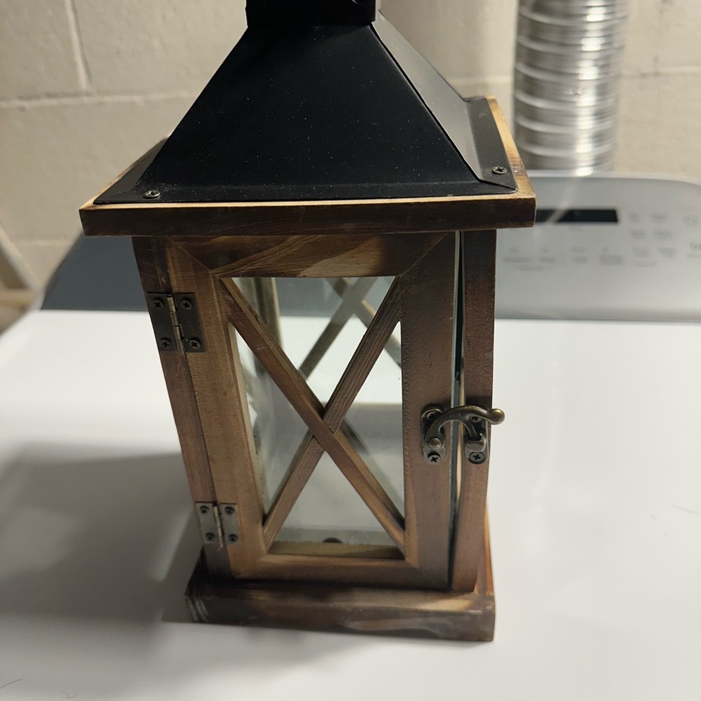 Rustic Wooden Lantern with Black Top